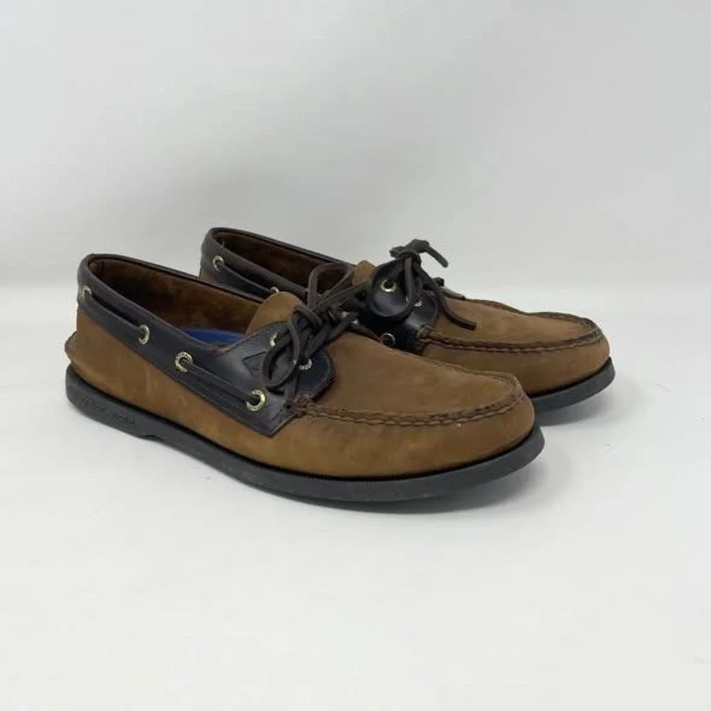 Sperry Top Sider 2-Eye Boat Shoe‎ Mens Brown Leather Preppy Nautical